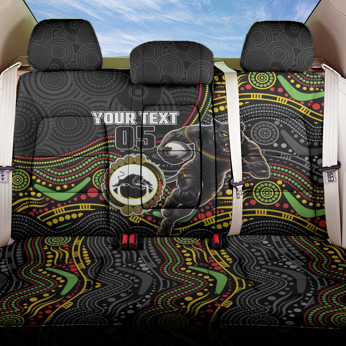 Custom Panthers Back Car Seat Cover Warrior Mascot With Aboriginal Indigenous