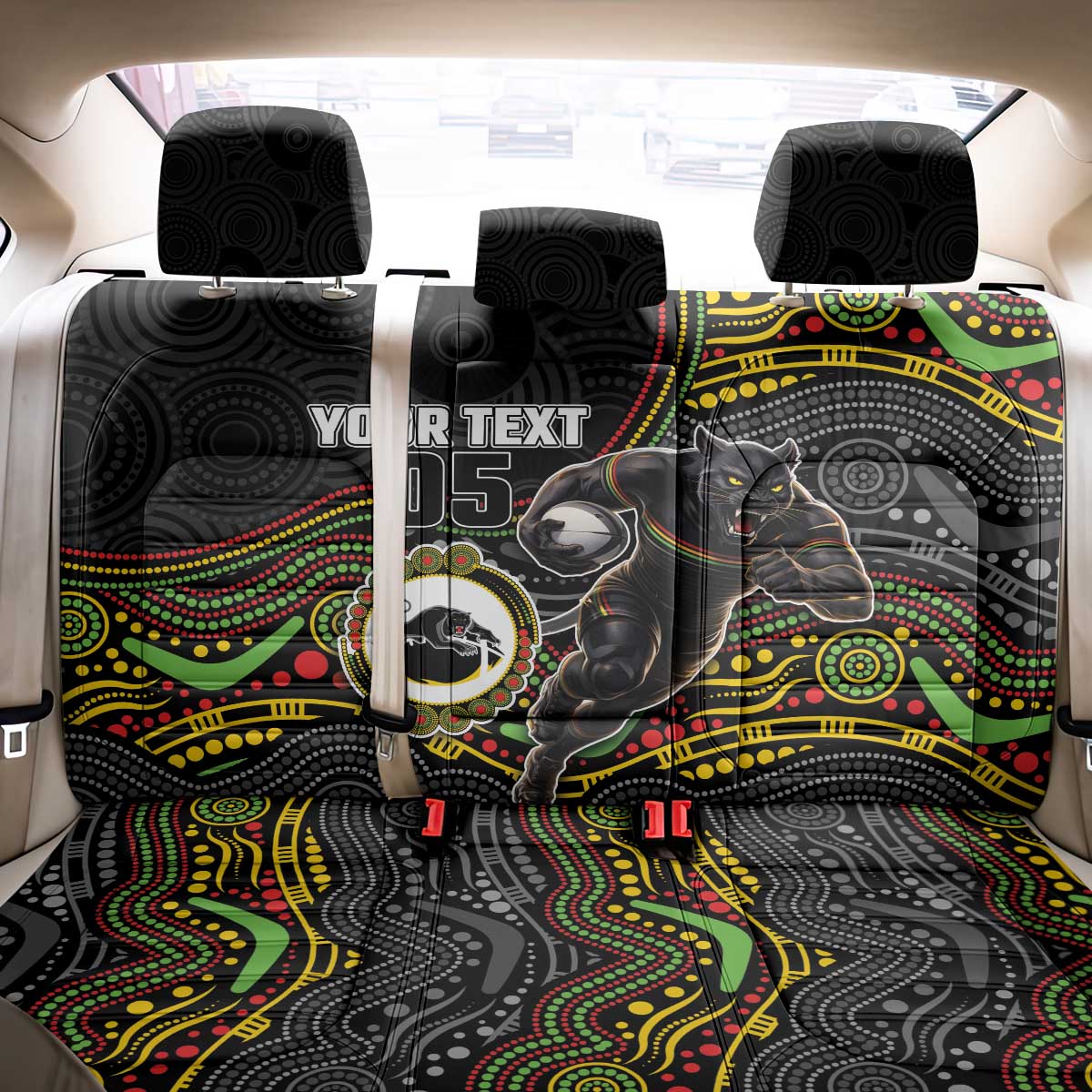 Custom Panthers Back Car Seat Cover Warrior Mascot With Aboriginal Indigenous