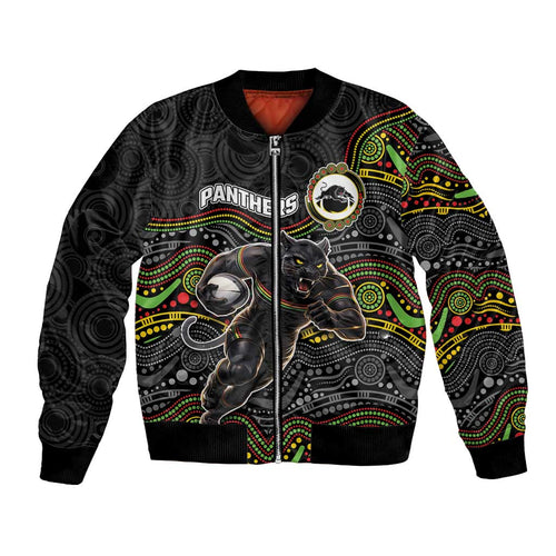 Custom Panthers Bomber Jacket Warrior Mascot With Aboriginal Indigenous