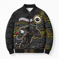 Custom Panthers Bomber Puffer Jacket Warrior Mascot With Aboriginal Indigenous