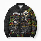 Custom Panthers Bomber Puffer Jacket Warrior Mascot With Aboriginal Indigenous