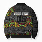 Custom Panthers Bomber Puffer Jacket Warrior Mascot With Aboriginal Indigenous
