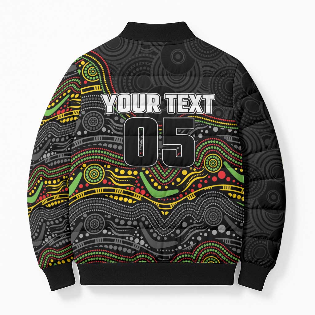 Custom Panthers Bomber Puffer Jacket Warrior Mascot With Aboriginal Indigenous