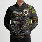 Custom Panthers Bomber Puffer Jacket Warrior Mascot With Aboriginal Indigenous
