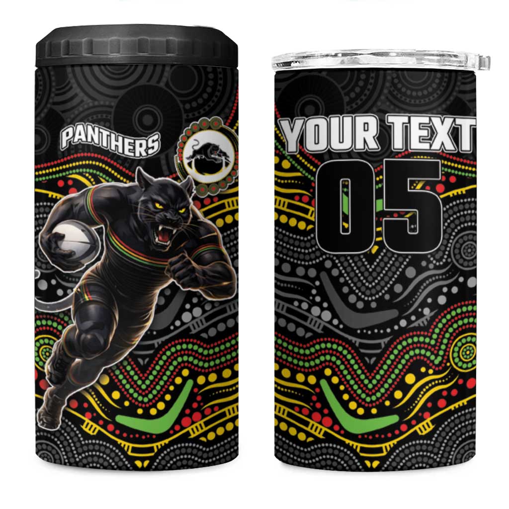 Custom Panthers 4 in 1 Can Cooler Tumbler Warrior Mascot With Aboriginal Indigenous