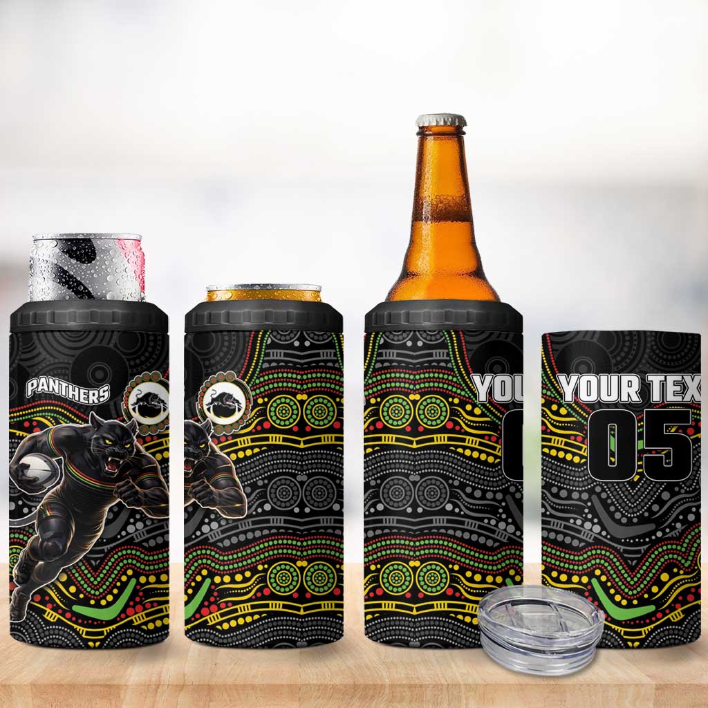 Custom Panthers 4 in 1 Can Cooler Tumbler Warrior Mascot With Aboriginal Indigenous