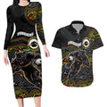 Custom Panthers Couples Matching Long Sleeve Bodycon Dress and Hawaiian Shirt Warrior Mascot With Aboriginal Indigenous