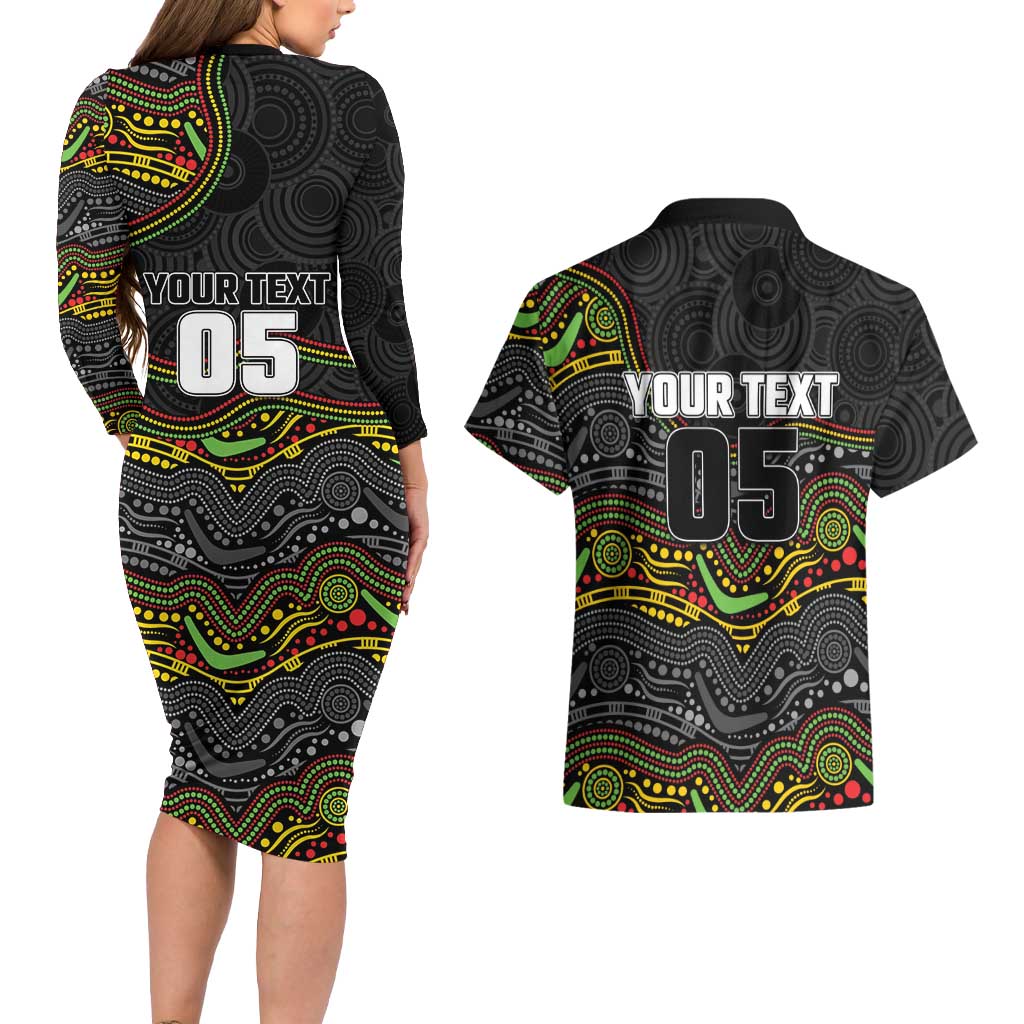 Custom Panthers Couples Matching Long Sleeve Bodycon Dress and Hawaiian Shirt Warrior Mascot With Aboriginal Indigenous