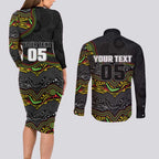 Custom Panthers Couples Matching Long Sleeve Bodycon Dress and Long Sleeve Button Shirt Warrior Mascot With Aboriginal Indigenous