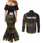 Custom Panthers Couples Matching Mermaid Dress and Long Sleeve Button Shirt Warrior Mascot With Aboriginal Indigenous