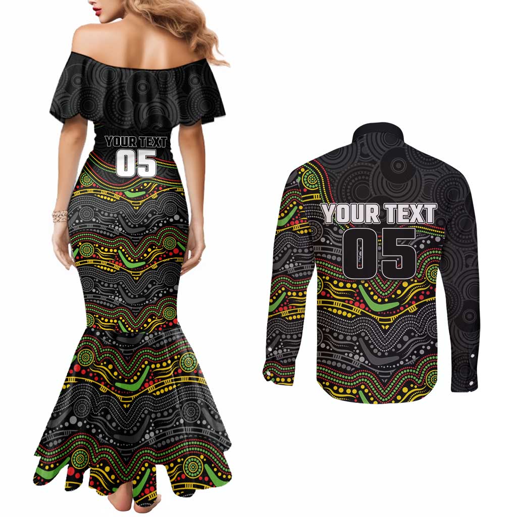 Custom Panthers Couples Matching Mermaid Dress and Long Sleeve Button Shirt Warrior Mascot With Aboriginal Indigenous