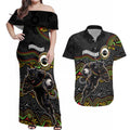 Custom Panthers Couples Matching Off Shoulder Maxi Dress and Hawaiian Shirt Warrior Mascot With Aboriginal Indigenous