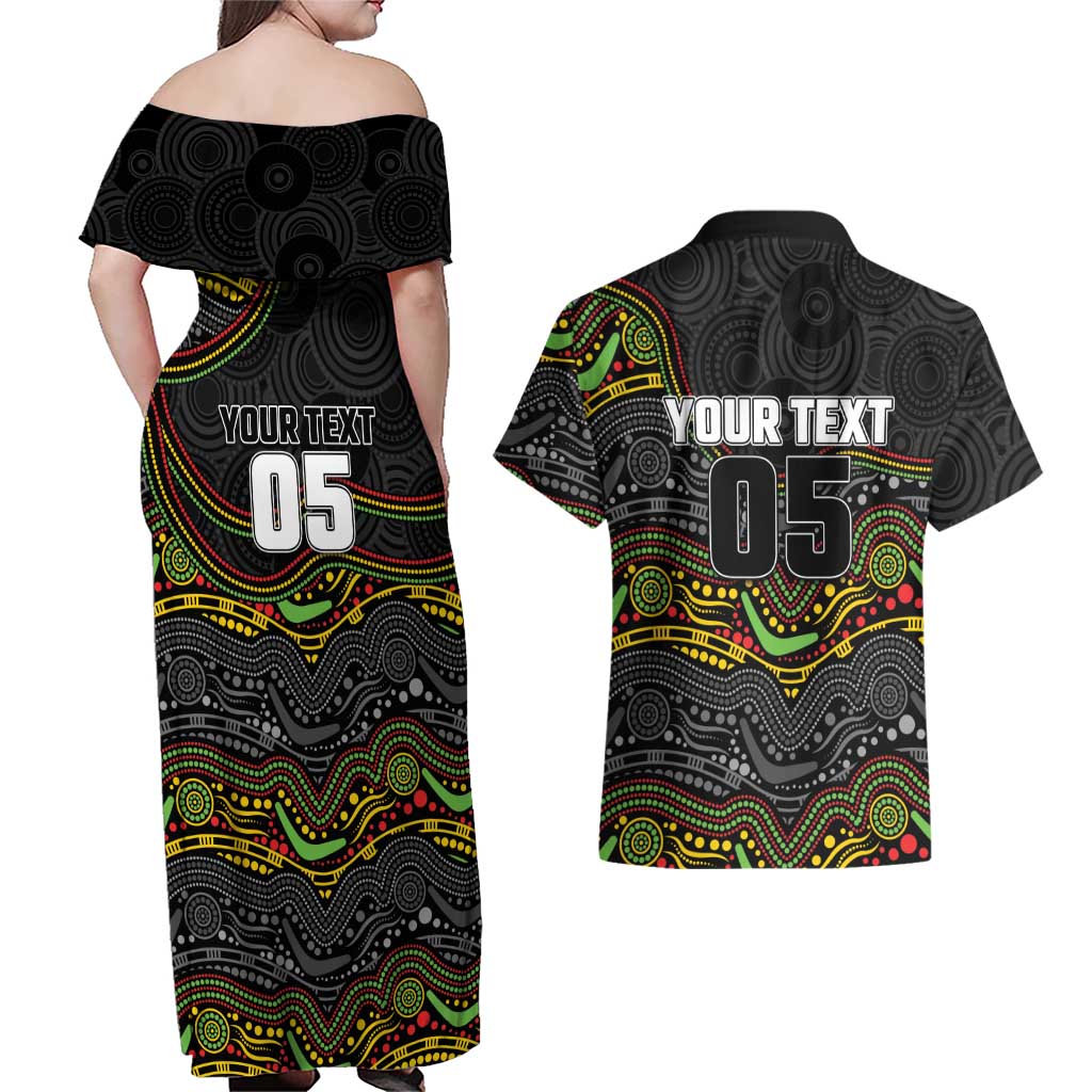 Custom Panthers Couples Matching Off Shoulder Maxi Dress and Hawaiian Shirt Warrior Mascot With Aboriginal Indigenous