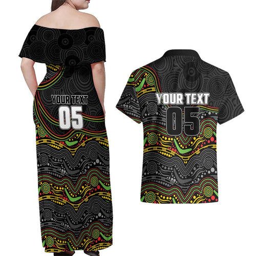 Custom Panthers Couples Matching Off Shoulder Maxi Dress and Hawaiian Shirt Warrior Mascot With Aboriginal Indigenous