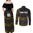 Custom Panthers Couples Matching Off Shoulder Maxi Dress and Long Sleeve Button Shirt Warrior Mascot With Aboriginal Indigenous
