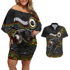 Custom Panthers Couples Matching Off Shoulder Short Dress and Hawaiian Shirt Warrior Mascot With Aboriginal Indigenous