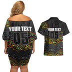 Custom Panthers Couples Matching Off Shoulder Short Dress and Hawaiian Shirt Warrior Mascot With Aboriginal Indigenous