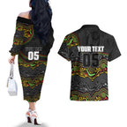 Custom Panthers Couples Matching Off The Shoulder Long Sleeve Dress and Hawaiian Shirt Warrior Mascot With Aboriginal Indigenous