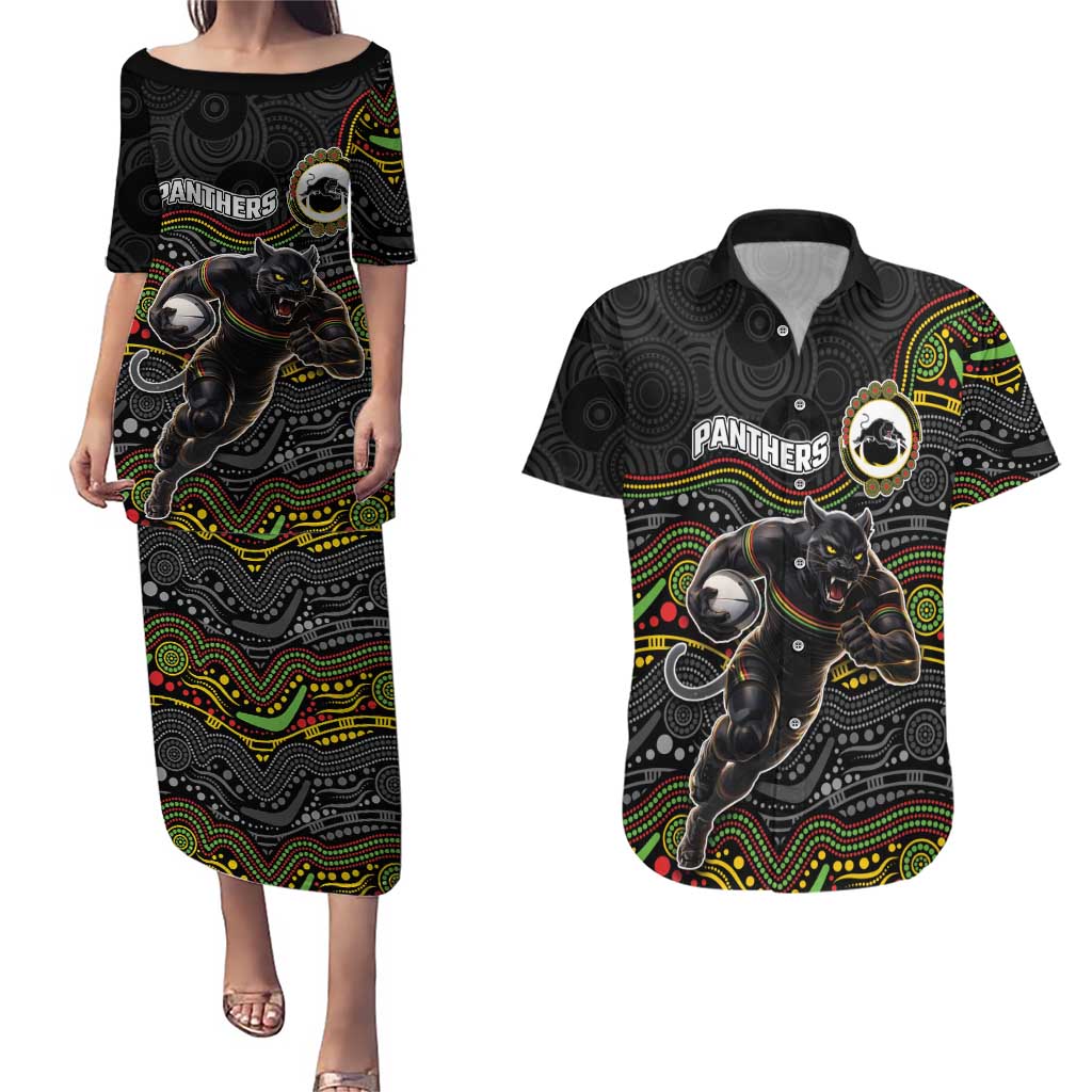 Custom Panthers Couples Matching Puletasi and Hawaiian Shirt Warrior Mascot With Aboriginal Indigenous