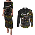 Custom Panthers Couples Matching Puletasi and Long Sleeve Button Shirt Warrior Mascot With Aboriginal Indigenous