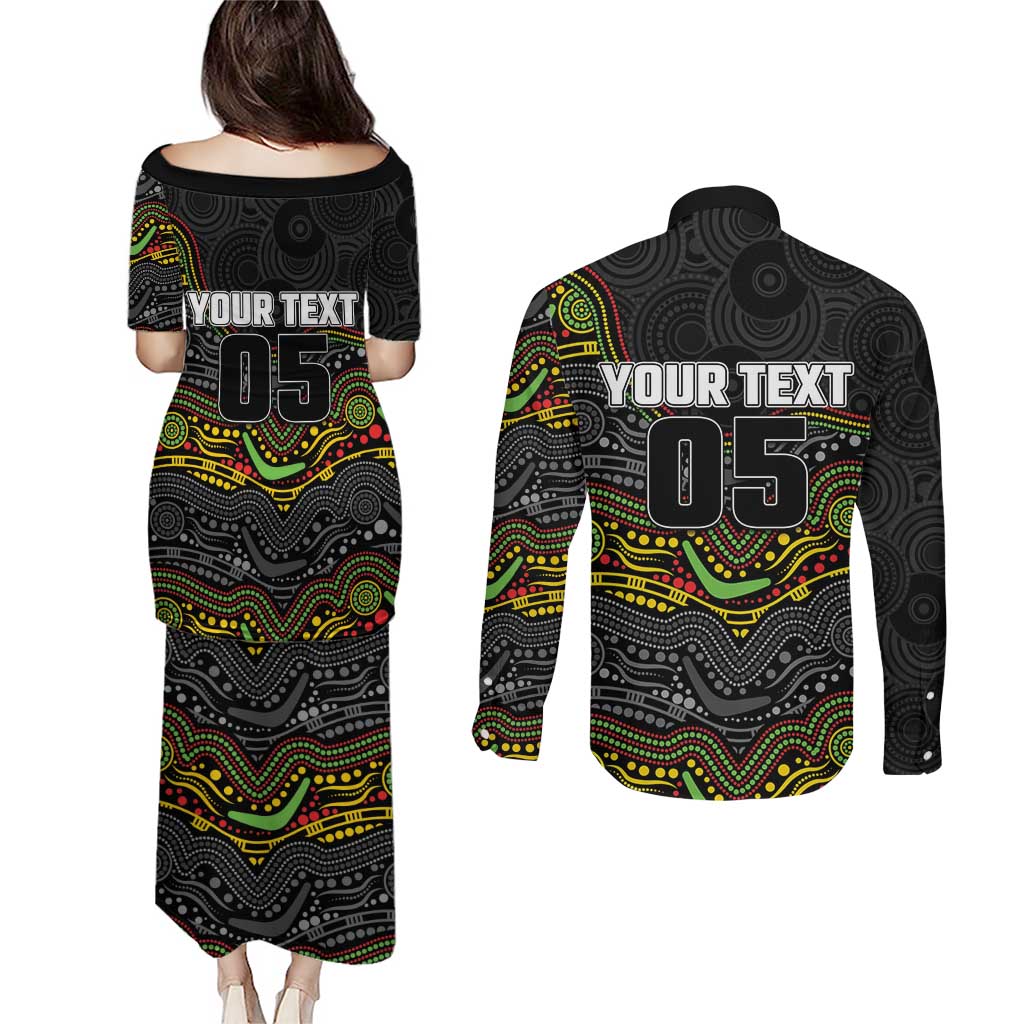 Custom Panthers Couples Matching Puletasi and Long Sleeve Button Shirt Warrior Mascot With Aboriginal Indigenous