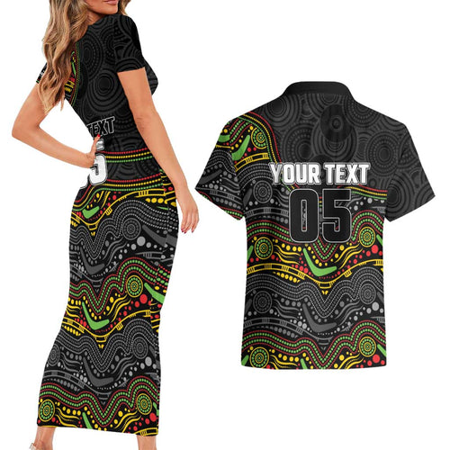 Custom Panthers Couples Matching Short Sleeve Bodycon Dress and Hawaiian Shirt Warrior Mascot With Aboriginal Indigenous