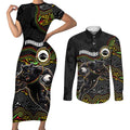 Custom Panthers Couples Matching Short Sleeve Bodycon Dress and Long Sleeve Button Shirt Warrior Mascot With Aboriginal Indigenous