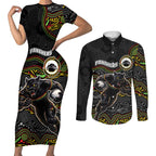 Custom Panthers Couples Matching Short Sleeve Bodycon Dress and Long Sleeve Button Shirt Warrior Mascot With Aboriginal Indigenous