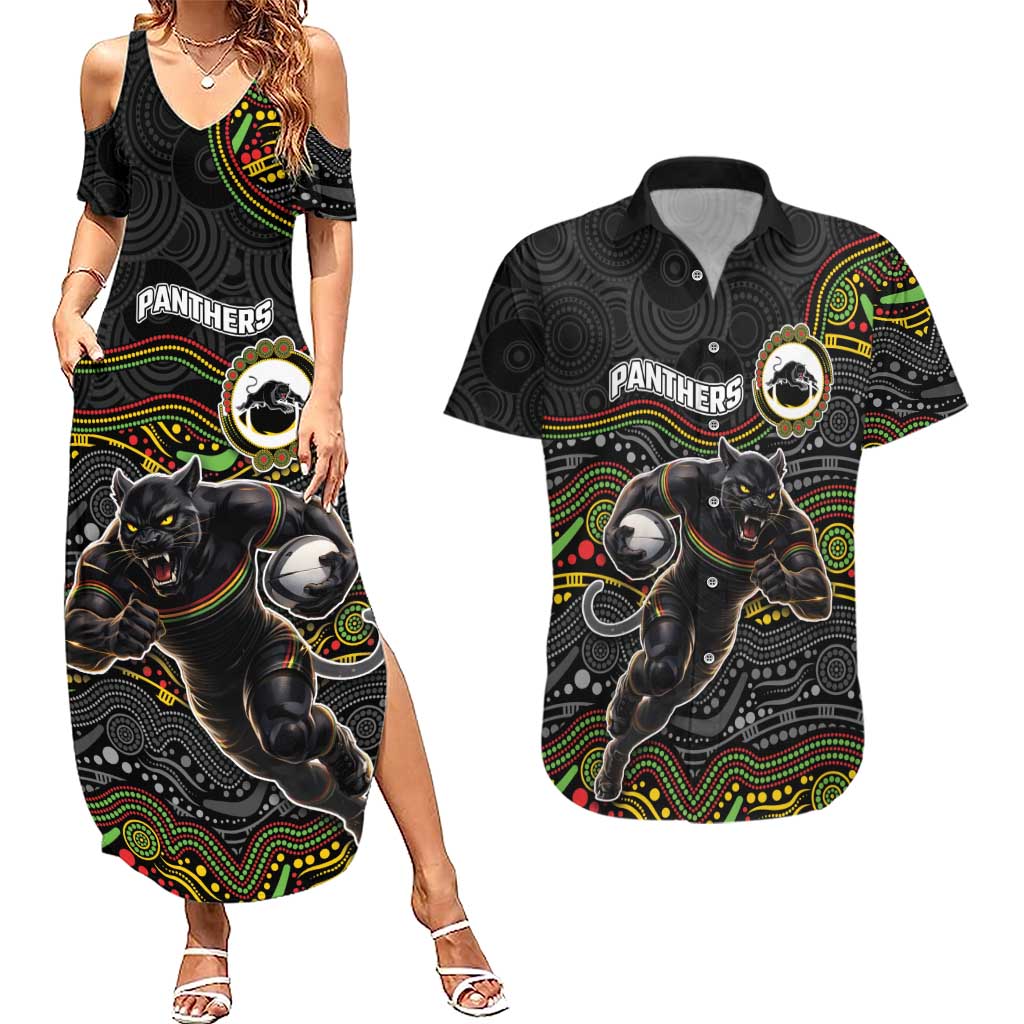 Custom Panthers Couples Matching Summer Maxi Dress and Hawaiian Shirt Warrior Mascot With Aboriginal Indigenous