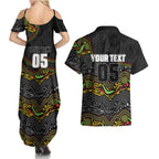 Custom Panthers Couples Matching Summer Maxi Dress and Hawaiian Shirt Warrior Mascot With Aboriginal Indigenous