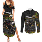 Custom Panthers Couples Matching Summer Maxi Dress and Long Sleeve Button Shirt Warrior Mascot With Aboriginal Indigenous