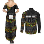 Custom Panthers Couples Matching Summer Maxi Dress and Long Sleeve Button Shirt Warrior Mascot With Aboriginal Indigenous