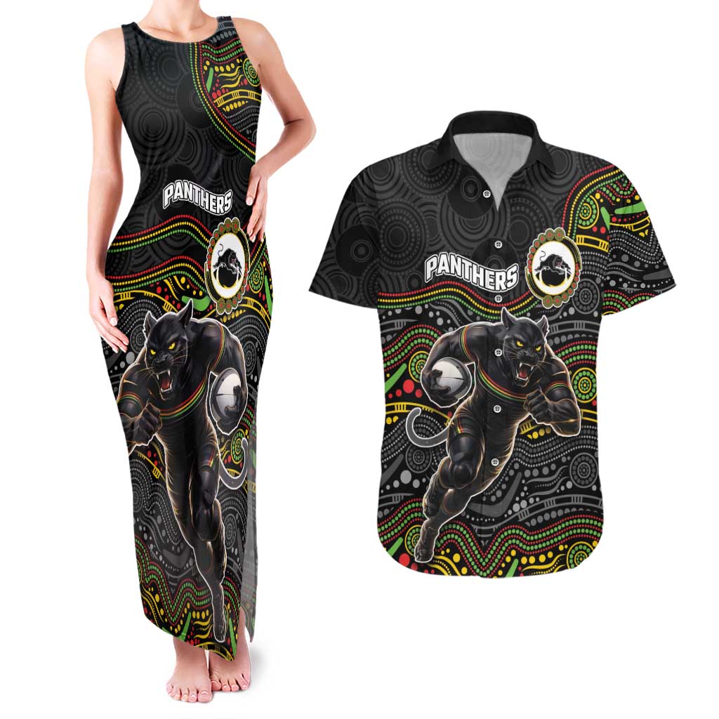 Custom Panthers Couples Matching Tank Maxi Dress and Hawaiian Shirt Warrior Mascot With Aboriginal Indigenous