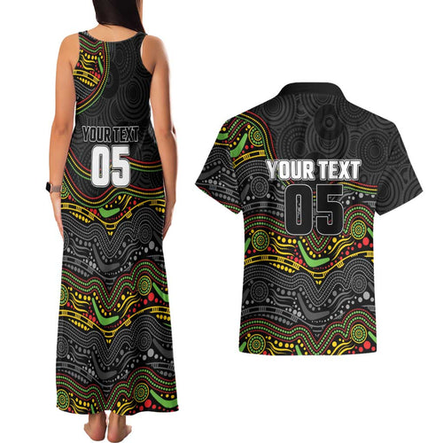 Custom Panthers Couples Matching Tank Maxi Dress and Hawaiian Shirt Warrior Mascot With Aboriginal Indigenous