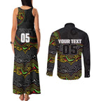 Custom Panthers Couples Matching Tank Maxi Dress and Long Sleeve Button Shirt Warrior Mascot With Aboriginal Indigenous