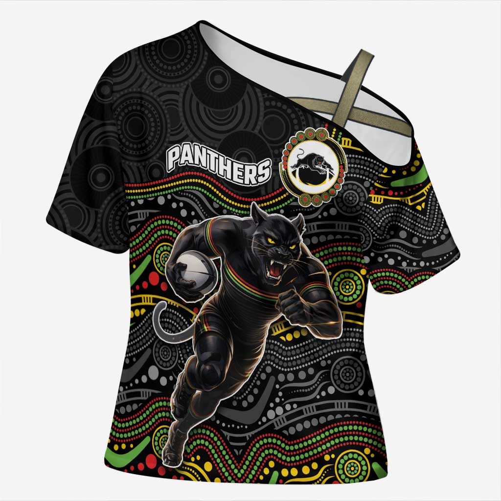 Custom Panthers Cross Shoulder Shirt Warrior Mascot With Aboriginal Indigenous