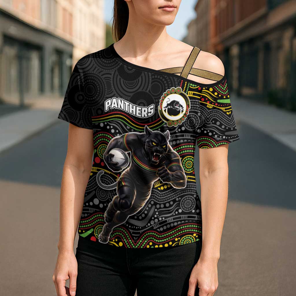 Custom Panthers Cross Shoulder Shirt Warrior Mascot With Aboriginal Indigenous