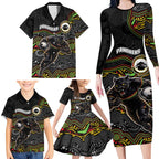 Custom Panthers Family Matching Long Sleeve Bodycon Dress and Hawaiian Shirt Warrior Mascot With Aboriginal Indigenous