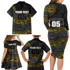 Custom Panthers Family Matching Long Sleeve Bodycon Dress and Hawaiian Shirt Warrior Mascot With Aboriginal Indigenous