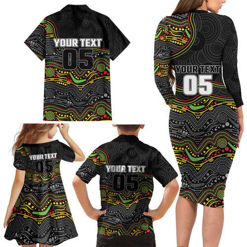 Custom Panthers Family Matching Long Sleeve Bodycon Dress and Hawaiian Shirt Warrior Mascot With Aboriginal Indigenous