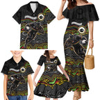 Custom Panthers Family Matching Mermaid Dress and Hawaiian Shirt Warrior Mascot With Aboriginal Indigenous