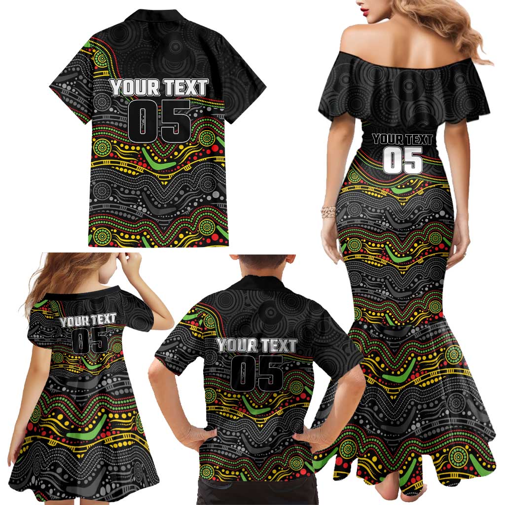 Custom Panthers Family Matching Mermaid Dress and Hawaiian Shirt Warrior Mascot With Aboriginal Indigenous