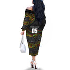 Custom Panthers Family Matching Off The Shoulder Long Sleeve Dress and Hawaiian Shirt Warrior Mascot With Aboriginal Indigenous