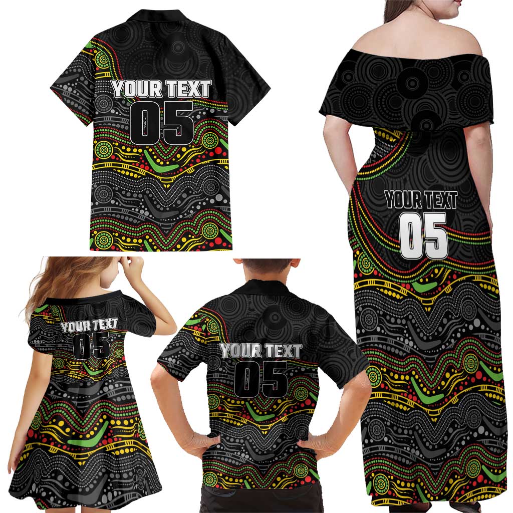 Custom Panthers Family Matching Off Shoulder Maxi Dress and Hawaiian Shirt Warrior Mascot With Aboriginal Indigenous