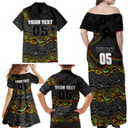 Custom Panthers Family Matching Off Shoulder Maxi Dress and Hawaiian Shirt Warrior Mascot With Aboriginal Indigenous