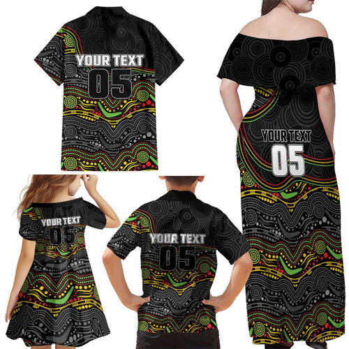 Custom Panthers Family Matching Off Shoulder Maxi Dress and Hawaiian Shirt Warrior Mascot With Aboriginal Indigenous