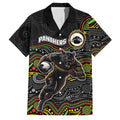 Custom Panthers Family Matching Off Shoulder Short Dress and Hawaiian Shirt Warrior Mascot With Aboriginal Indigenous