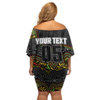 Custom Panthers Family Matching Off Shoulder Short Dress and Hawaiian Shirt Warrior Mascot With Aboriginal Indigenous