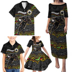 Custom Panthers Family Matching Puletasi and Hawaiian Shirt Warrior Mascot With Aboriginal Indigenous