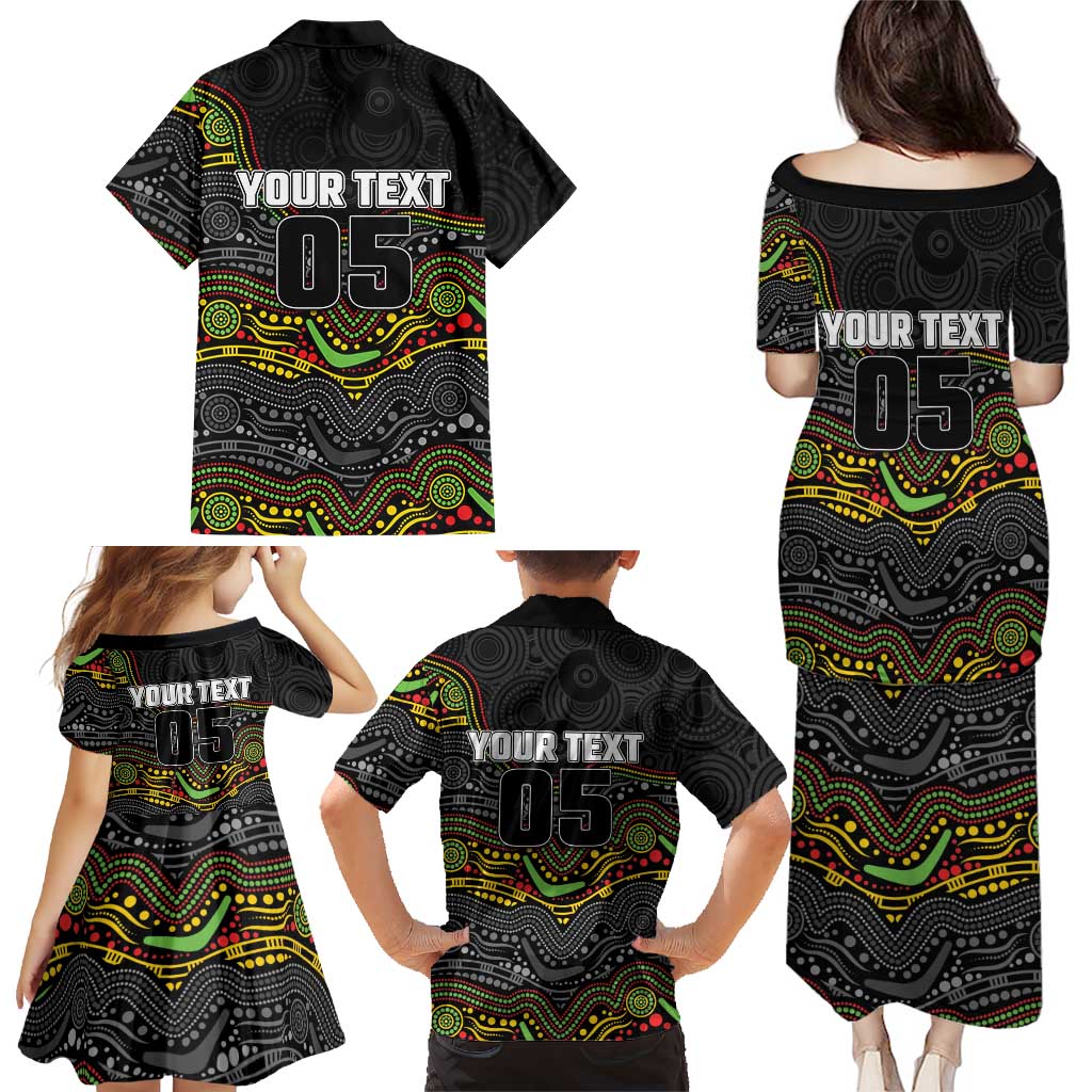 Custom Panthers Family Matching Puletasi and Hawaiian Shirt Warrior Mascot With Aboriginal Indigenous